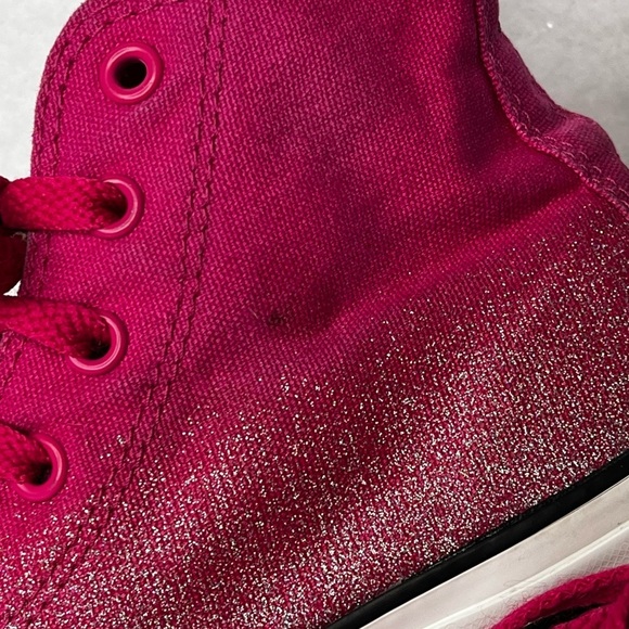 Converse All Star High Top Chuck Taylor Hot Pink Silver Glitter Sneakers Junior - Picture 14 of 17